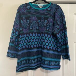 Cricket Lane Vintage Navy Purple Teal Sweater Tunic Size XL
